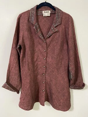 Flax linen jacket Women's size Small- Wine Colored with Accent Collar & trim - Image 1 of 4