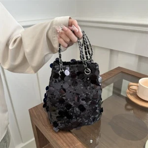 1x Women Glitter Sequin Shoulder Crossbody Bag Party Handbag Purse Bucket Bag - Picture 1 of 15