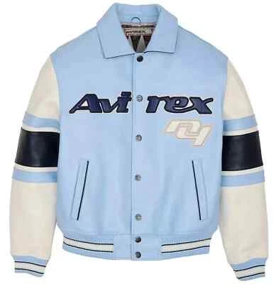 Men's Avirex Carolina Blue LEGEND USA Bomber American Flight Leather Jacket - Image 1 of 4