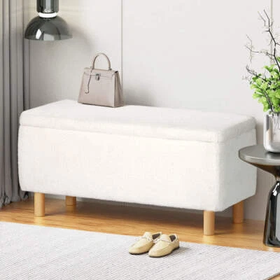 NNEDSZ Artiss Storage Ottoman Blanket Box 99cm Teddy Fabric White - Image 1 of 4