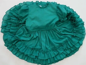 VTG Sweet N Sassy Green SS Dress 6X EUC USA Ruffles Lined Bell Martha Circle EUC - Picture 1 of 13
