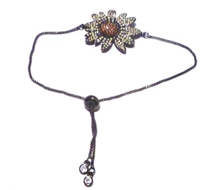 Delicate Crystal Flower Rhodium Silver Bracelet Slide Adjust - Picture 1 of 5