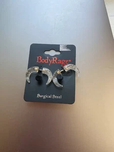 Body Rage Surgical Steel 2 pair of earrings gauges 18G Horns Clear Acrylic NEW - Picture 1 of 4