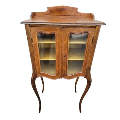 19th C French Walnut Curio Cabinet Display Vitrine Glass Doors Cabriole Legs - Image 1 of 4