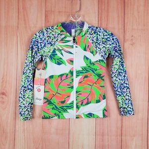 Maaji Girls Swim Top Sz 10 Multi Floral Stretch Reversible Full Zip Long Sleeve - Picture 1 of 11