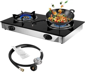 Gas Cooktop Stove 2 Burners Portable Propane Double Cooker Auto Ignition LPG - Picture 1 of 7