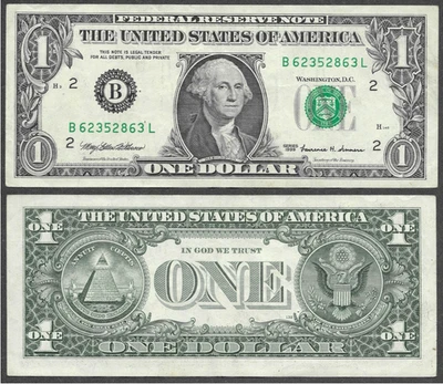 1999 US One $1 Dollar Bill New York City Federal Reserve Note- DC Print - Image 1 of 4