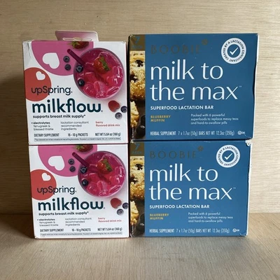 Mezcla de bebidas Milkflow Berry (32 quilates) y barras de lactancia MILK TO THE MAX (14 quilates) Foto 1 de 4