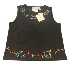 NUEVO Top Vintage Michael Simon Bombilla Navidad Luz Negro Sin Mangas, Talla S Nuevo con Etiquetas - Imagen 1 de 6