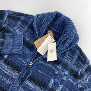 RRL Ralph Lauren Suéter Para Hombres Cárdigan Mediano Grueso Lino Lana Herencia NUEVO - Imagen 1 de 13