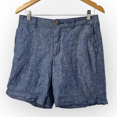 Old Navy Everyday Chambray Linen-Blend Womens Shorts Size 4 Blue Coastal Preppy - Image 1 of 4