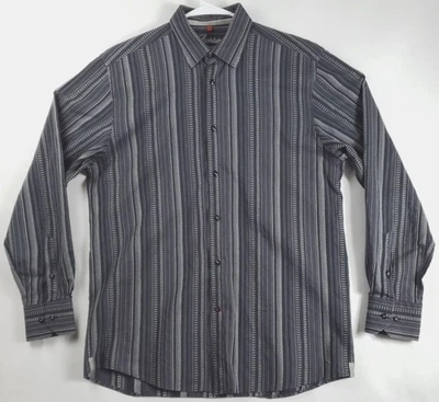 Camisa Luchiano Visconti Hombre Grande Gris Blanco Rayas Algodón Calce Regular Foto 1 de 4