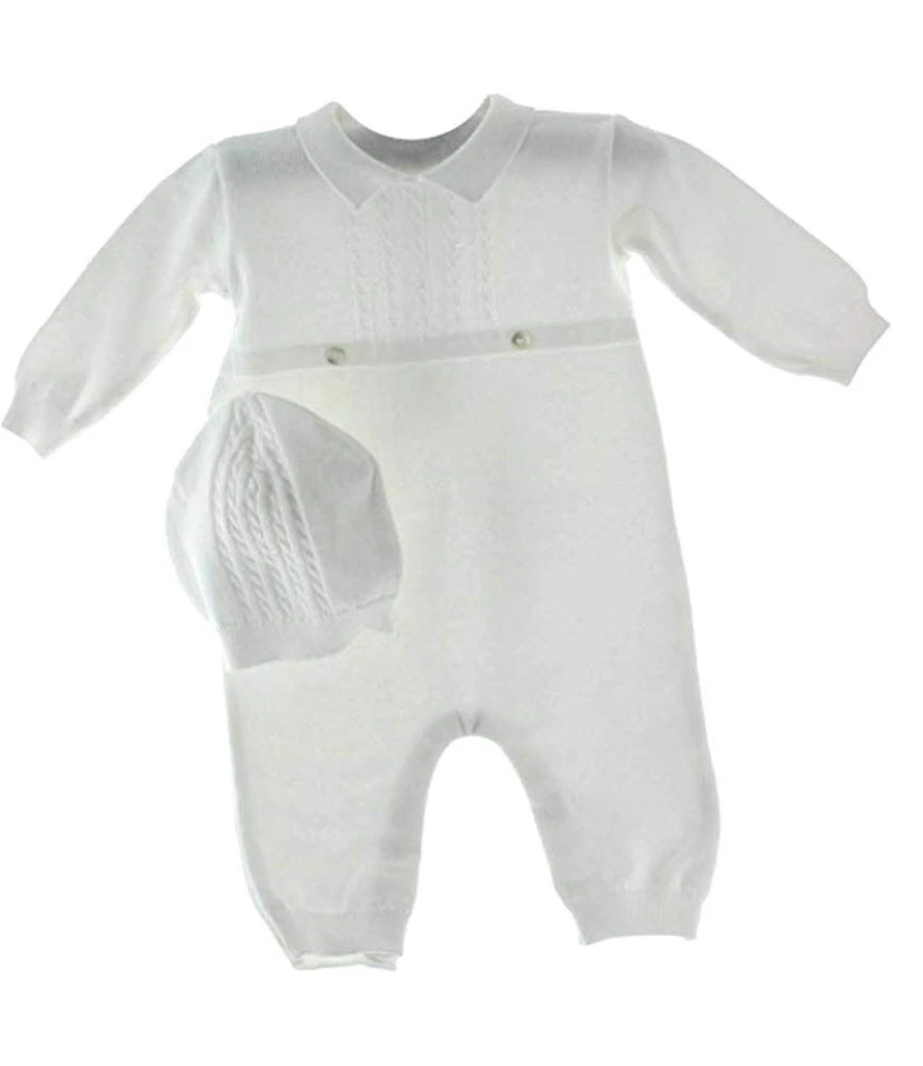 Baby Boys White Knit Coverall Set with Cap (Newborn) - Image 1 of 1