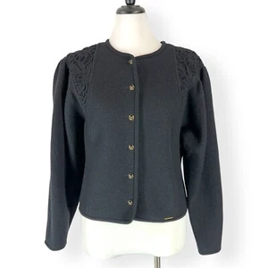 Geiger Black Boiled Wool Long Sleeve Button Front Cardigan Sweater Womens Sz 44 - Picture 1 of 11