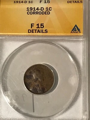 1914 D Lincoln Wheat Cent Key Date F15 ANACS - Image 1 of 2