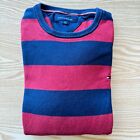 Tommy Hilfiger Striped Jumper Small Mens Red Blue 22" Pit-to-Pit Round Neck Logo