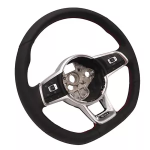 R Line Volant Sport Multifonction VW Golf 7 VII GTI Jetta GLI Cuir Noir Rouge - Picture 1 of 5
