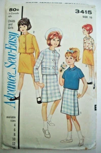 60's? Girls slim & A-line skirt jacket dress pattern 3415 size 10 uncut - Picture 1 of 2