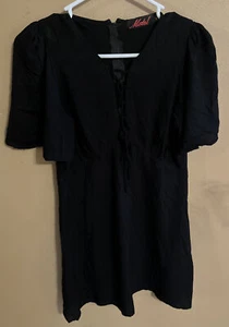 Motel - Women’s Black Big Puffy - short sleeve mini Party dress - Size Small - Picture 1 of 6