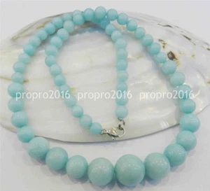 6-14mm Natural Blue Aquamarine Round Gemstone Beads Necklace 18 Inches PN1021 - Picture 1 of 6
