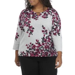 Alfred Dunner Plus Size Floral/Leaves Berry Print Top,Women's,Size-3X - Picture 1 of 4