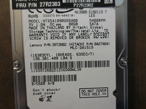 Hitachi HTS541080G9SA00 PN:0A27464 MLC:DA1519 80gb 2.5" Sata HDD - Picture 1 of 1