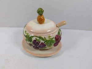 Small VTG Tureen Dish With Spoon and Plate Features Grapes and Pineapple - Picture 1 of 9