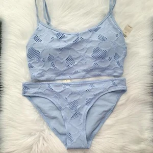NWT aerie swim - Periwinkle blue eyelet mini scoop tankini (M) bikini bottom (S) - Picture 1 of 6