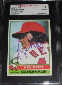 1976 Topps Ken Reitz BLANK BACK CARD #158 SIGNED AUTO SGC AUTHENTIC ERROR UER - Picture 1 of 1