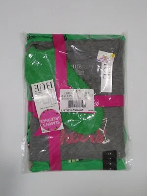Juego de pijama de 3 piezas estampado cóctel HUE "verde jaspeado medio" talla 1X Foto 1 de 2