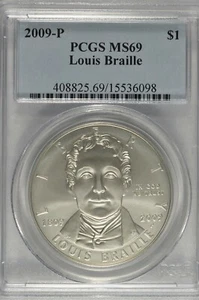 2009-P Louis Braille Commemorative Silver Dollar PCGS MS69 - Picture 1 of 5