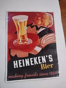 HEINEKEN BEER BIER METAL ENAMEL ADVERTISING SIGN GERMANY DRINKS DECOR 1990 - Picture 1 of 12
