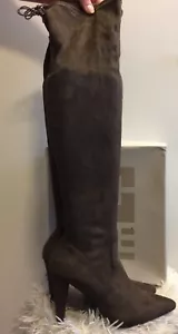 BNIB Vero Moda SUZY Dark Olive Green OTK Faux Suede Thigh Boots UK 6 RRP £78 - Picture 1 of 11