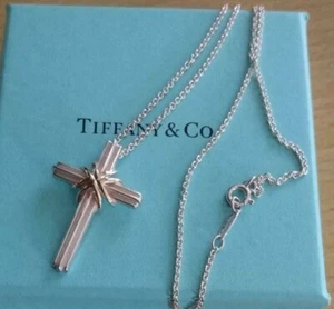 collana con ciondolo croce in argento 925 / 18 carati tiffany & co - Foto 1 di 2