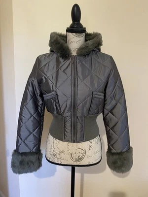 Mandee Juniors Gray Faux Fur Corset Back Jacket Size MEDIUM - Image 1 of 4