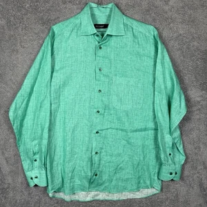 St. Croix Shirt Mens Medium 100% Linen Made In Italy Mint Green Preppy Casual - Picture 1 of 9