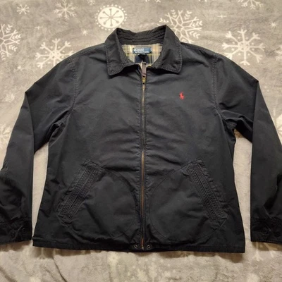 Vtg Polo Ralph Lauren Harrington Jacket Mens XL Black Plaid Lining  - Image 1 of 4