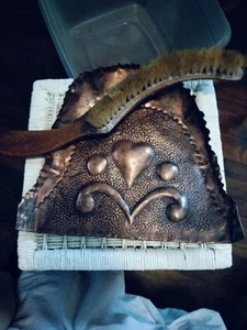 Vintage Antique English Copper Crumb Tray Dust Pan + Brush Sweep Table Butler - Picture 1 of 10