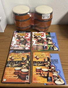 Donkey Konga 1 & 2 (Nintendo GameCube, 2004) Complete CIB Tested W/ Bongos - Picture 1 of 22