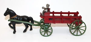 Vintage Kenton (?) Cast Iron One Horse Drawn Stake Wagon 11" - Picture 1 of 4