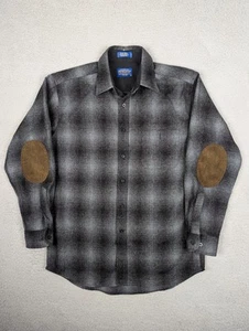 Y2K Pendleton Flanell grau schwarz Trail Schurwolle mit Ellenbogenaufnäher Größe M - Bild 1 von 9