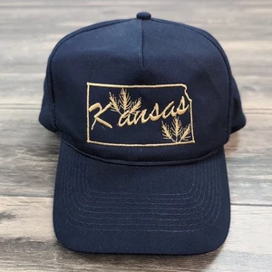 Vintage KANSAS Wheat Snapback Hat Otto Brand Blue Farming Theme Embroidered USA - Picture 1 of 6