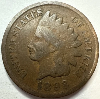 Centavo cabeza india AG/G promedio circulado 1893 (una moneda) Foto 1 de 4