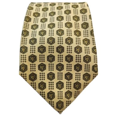 Corbata de cuello de seda tailandesa clásica amarilla y marrón geo vintage Jim Thompson para hombre AOP 55" L Foto 1 de 4