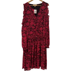 MICHAEL KORS Women's Floral Midi Dress 2X Red Black - Picture 1 of 12