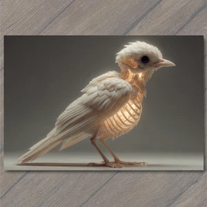 Art Print Glowing Skeleton Bird White Feathers Ethereal Surreal Lighting - Picture 1 of 1