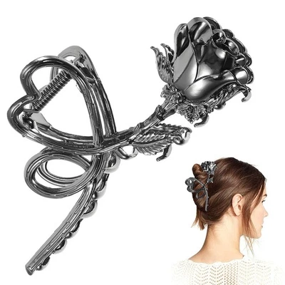Pinzas para el cabello con flores rosa negra pinzas para el cabello corazón grande pinzas para la mandíbula de metal... Foto 1 de 4