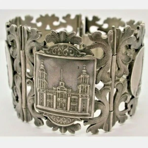 VINTAGE MEXICO WIDE PANEL STERLING SILVER BRACELET - Picture 1 of 9