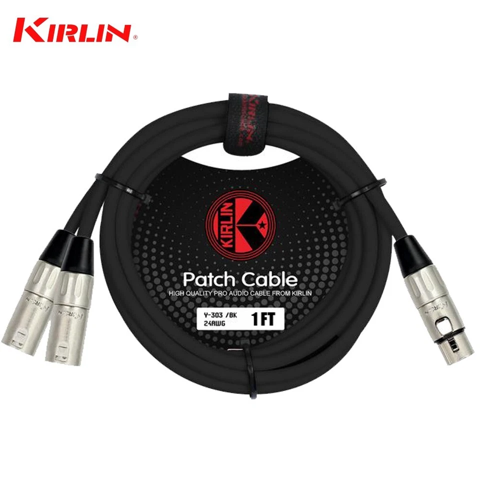 Cable divisor Kirlin de 1 pie en Y 3 pines XLR hembra a doble XLR macho 24 AWG Y-303-01 Foto 1 de 1