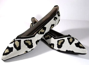 VenusCelia Women's Dextrous Knit Flat Shoe (10M US 8M UK 40EU,Leopard&White) - Picture 1 of 6